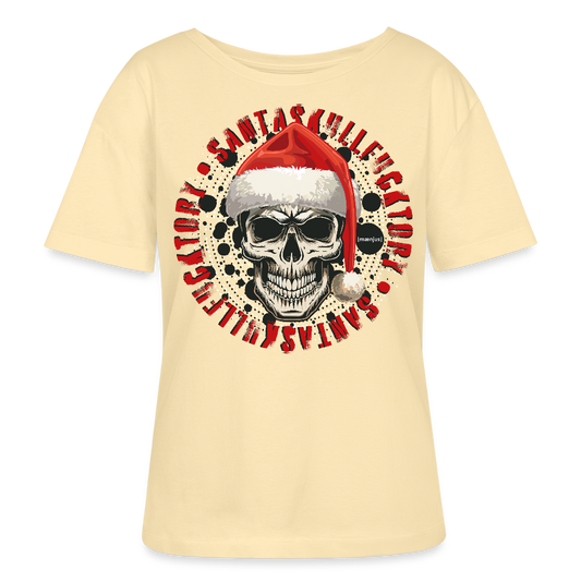 Rundhals Frauen Bio-T-Shirt mit SANTASKULL FUCKTORY PRINT - Creme