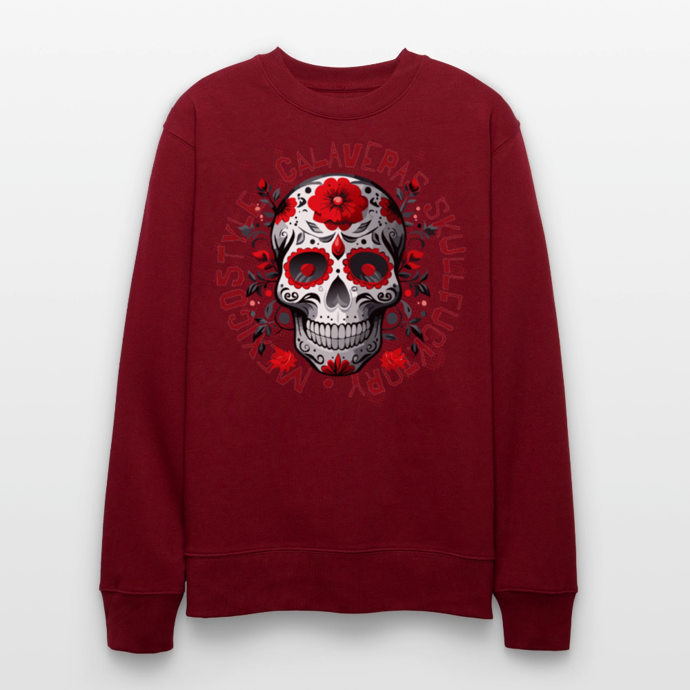 Unisex Bio-Sweatshirt mit CALAVERAS SKULL PRINT - Burgunderrot