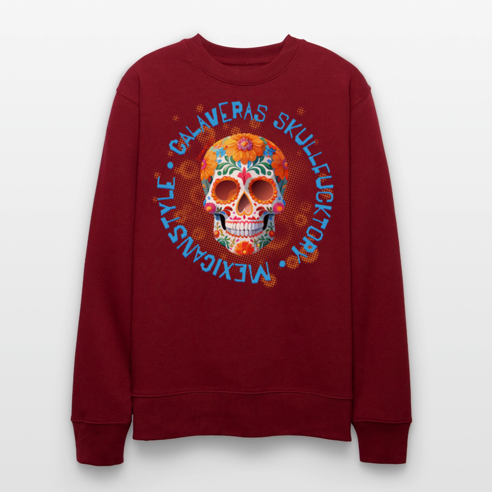 Unisex Bio-Sweatshirt mit CALAVERAS SKULL PRINT - Burgunderrot