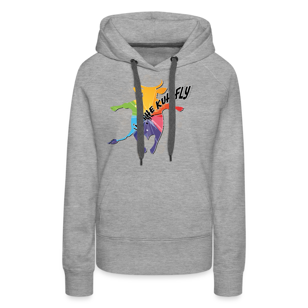Frauen Premium Hoodie mit LÄD THE KUH FLY PRINT - Grau meliert