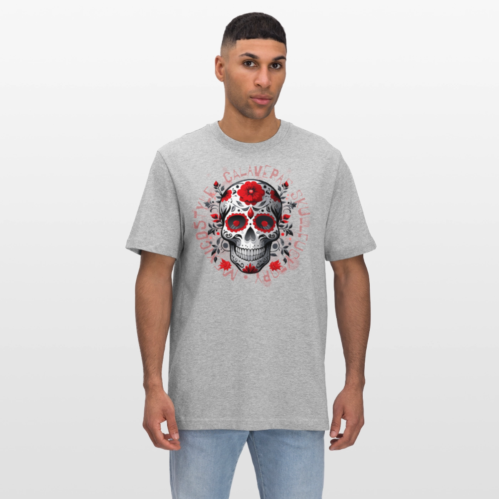 Relaxed Fit Unisex Bio-T-Shirt mit CALAVERS ROSEN PRINT Vorderseite - Grau meliert