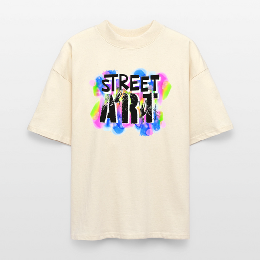 Oversized Unisex Bio T-Shirt mit STREET ART PRINT - Weißgrau