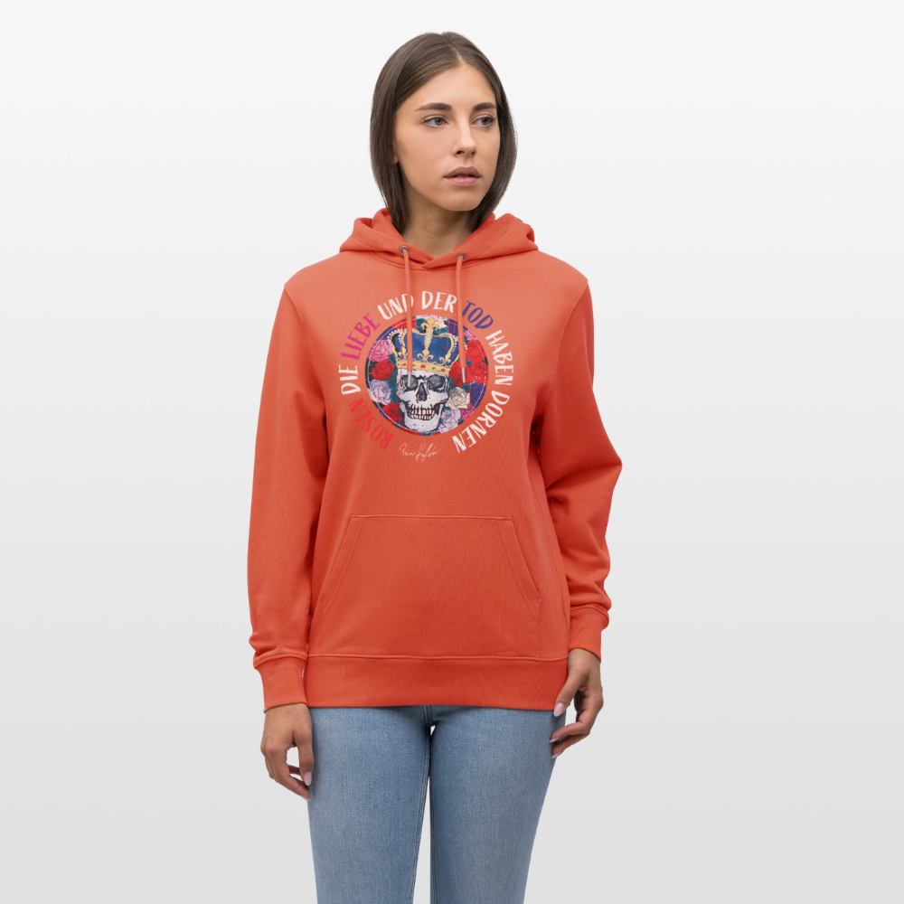 Unisex Hoodie mit ROSEN DIE LIEBE UND DER TOD HABEN DORNEN PRINT - Hellrot