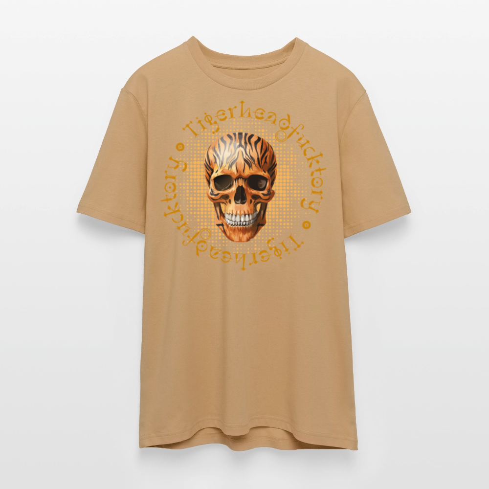 Unisex Bio-T-Shirt mit TIGERHEAD SKULL PRINT Vorderseite - Karamell