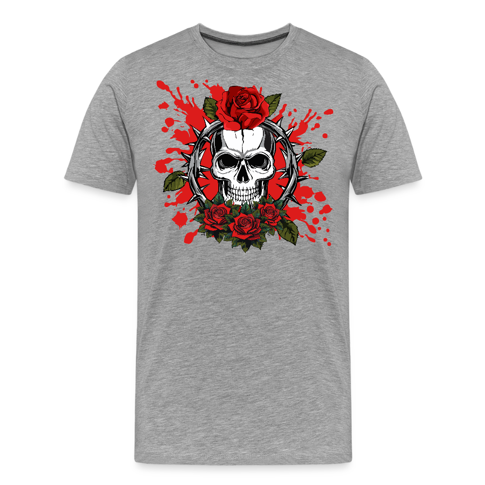Männer Premium T-Shirt mit ROSENSKULL PRINT - Grau meliert