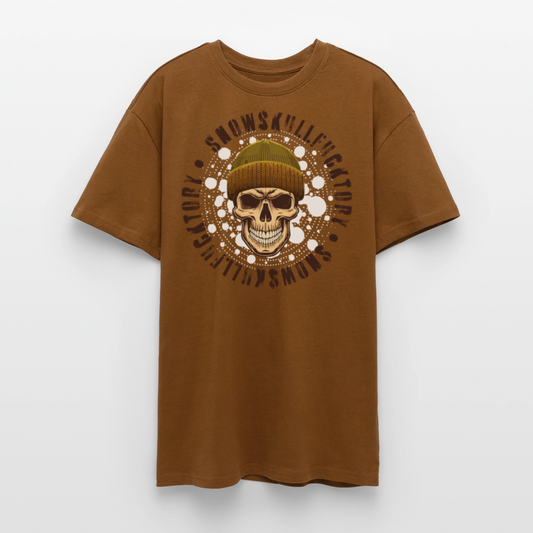 Heavy Oversize T-Shirt mit SNOWSKULL braun PRINT - Toffee