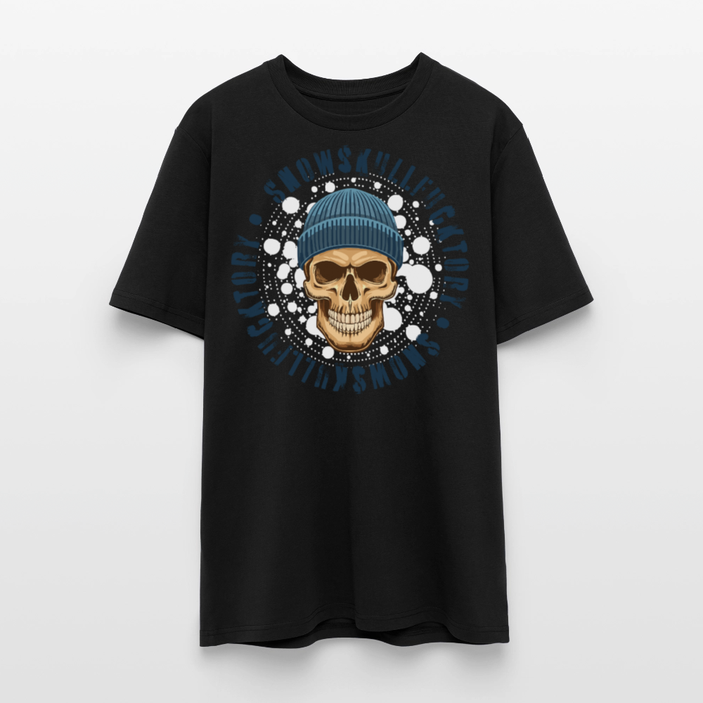 Unisex Bio-T-Shirt mit SNOWSKULL FUCKTORY PRINT Vorderseite - Schwarz