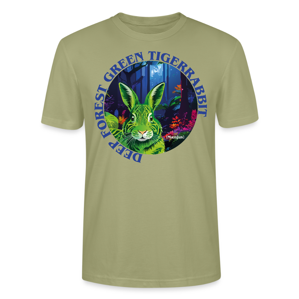 Unisex T-Shirt mit DEEP FOREST GREEN TIGERRABBIT PRINT Vorderseite - Nebelgrün