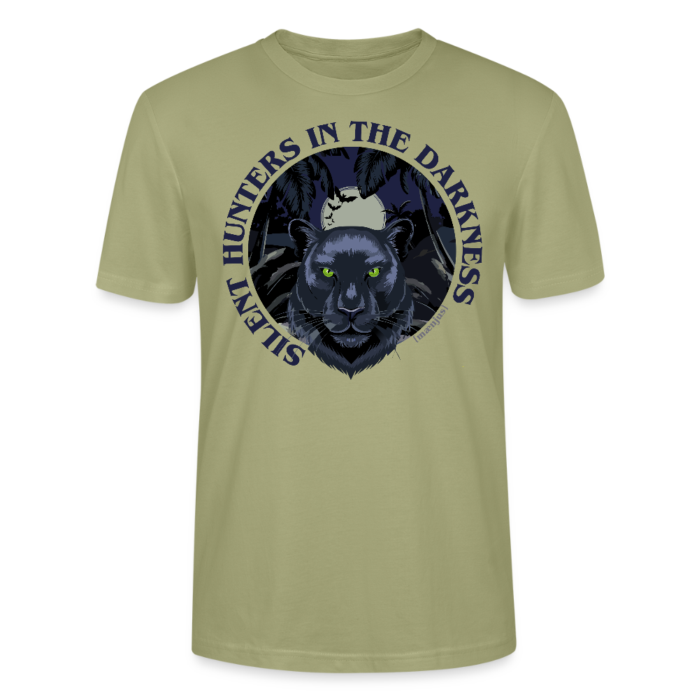 Unisex T-Shirt mit SILENT HUNTERS IN THE DARKNESS PRINT Vorderseite - Nebelgrün