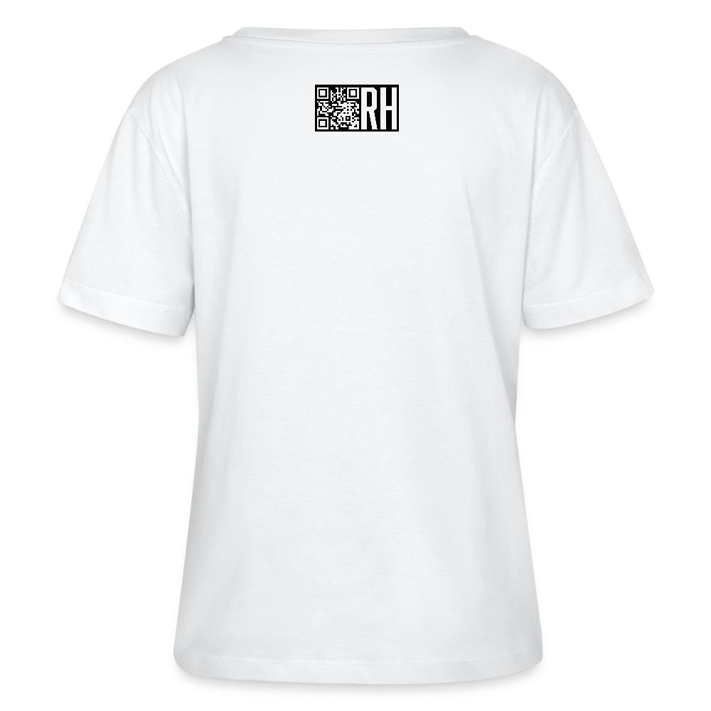 Relaxed Rundhals Frauen Bio-T-Shirt mit MAENJUS NETWORK FASHION PRINT - Weiß