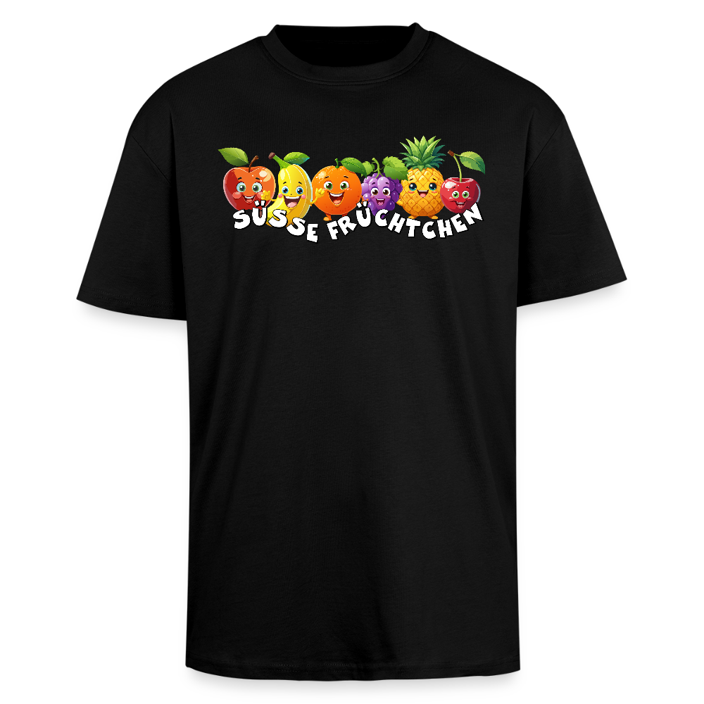 Heavy Oversize T-Shirt mit SÜSSE FRÜCHTCHEN PRINT - Schwarz