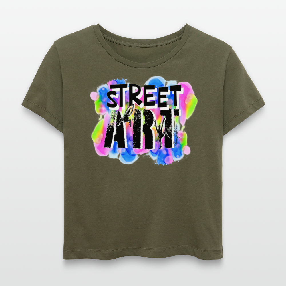 Relaxed Rundhals Frauen Bio-T-Shirt mit STREET ART PRINT - Khaki