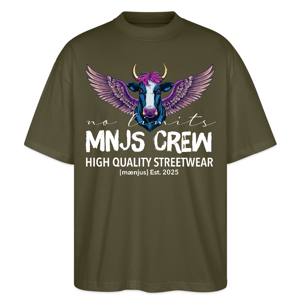 Oversized Unisex Bio T-Shirt mit MNJS CREW no limits PRINT - Khaki