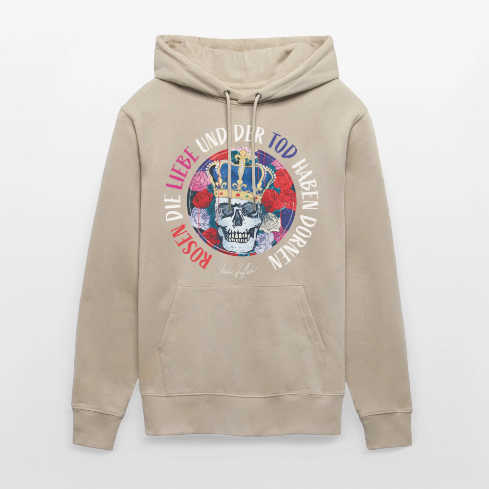 Unisex Hoodie mit ROSEN DIE LIEBE UND DER TOD HABEN DORNEN PRINT - Beige