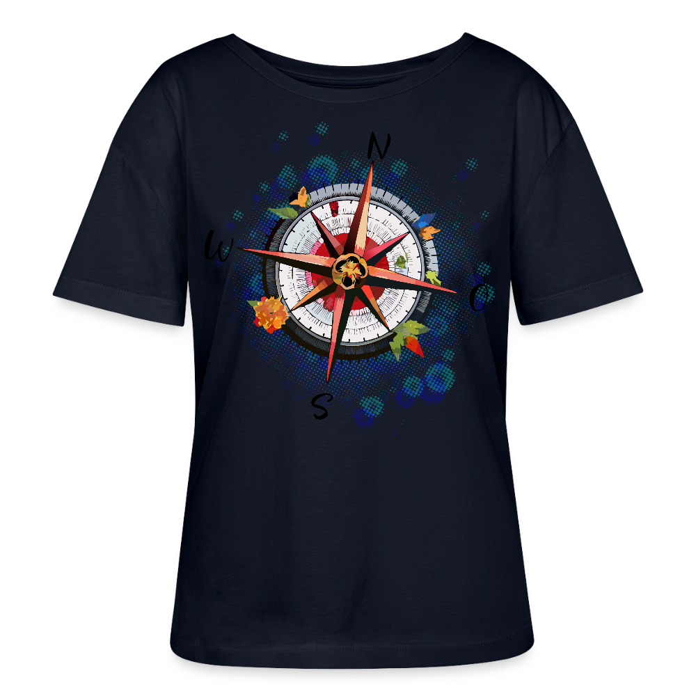 Frauen Rundhals T-Shirt mit WINDROSE PRINT - Navy