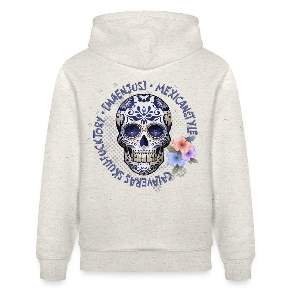 Unisex Hoodie mit MAENJUS MEXICANSTYLE PRINT Vorder- und Rückseite - Beige meliert