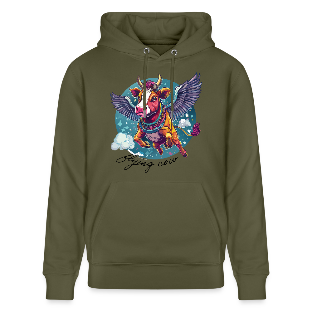 Unisex Hoodie mit FLYING COW PRINT - Khaki Grün