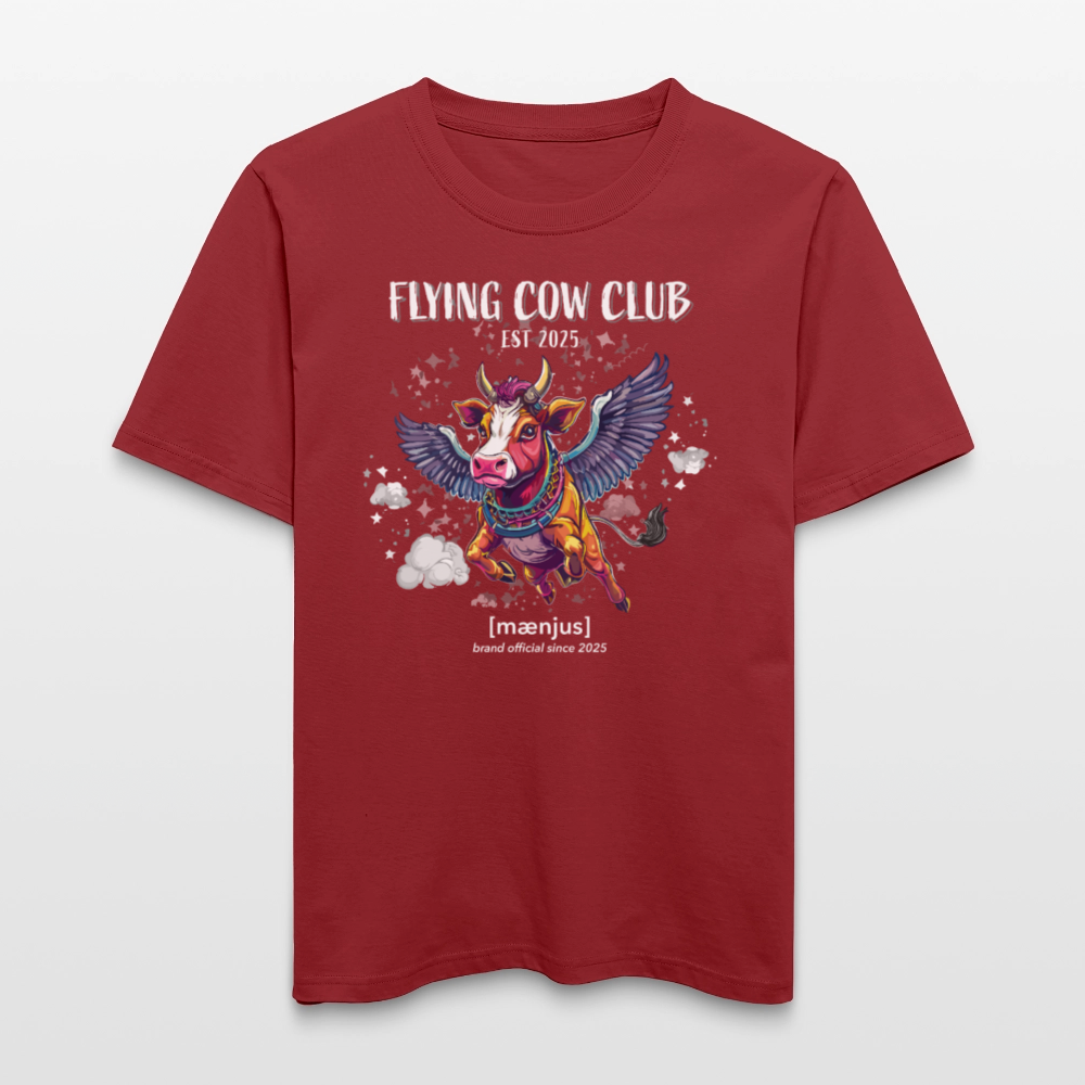 Unisex Bio-T-Shirt mit FLYING COW CLUB PRINT Vorderseite - Erdrot