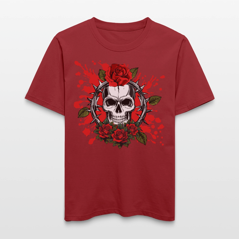 Relaxed Fit Unisex Bio-T-Shirt mit  ROSEN SKULL PRINT Vorderseite - Erdrot