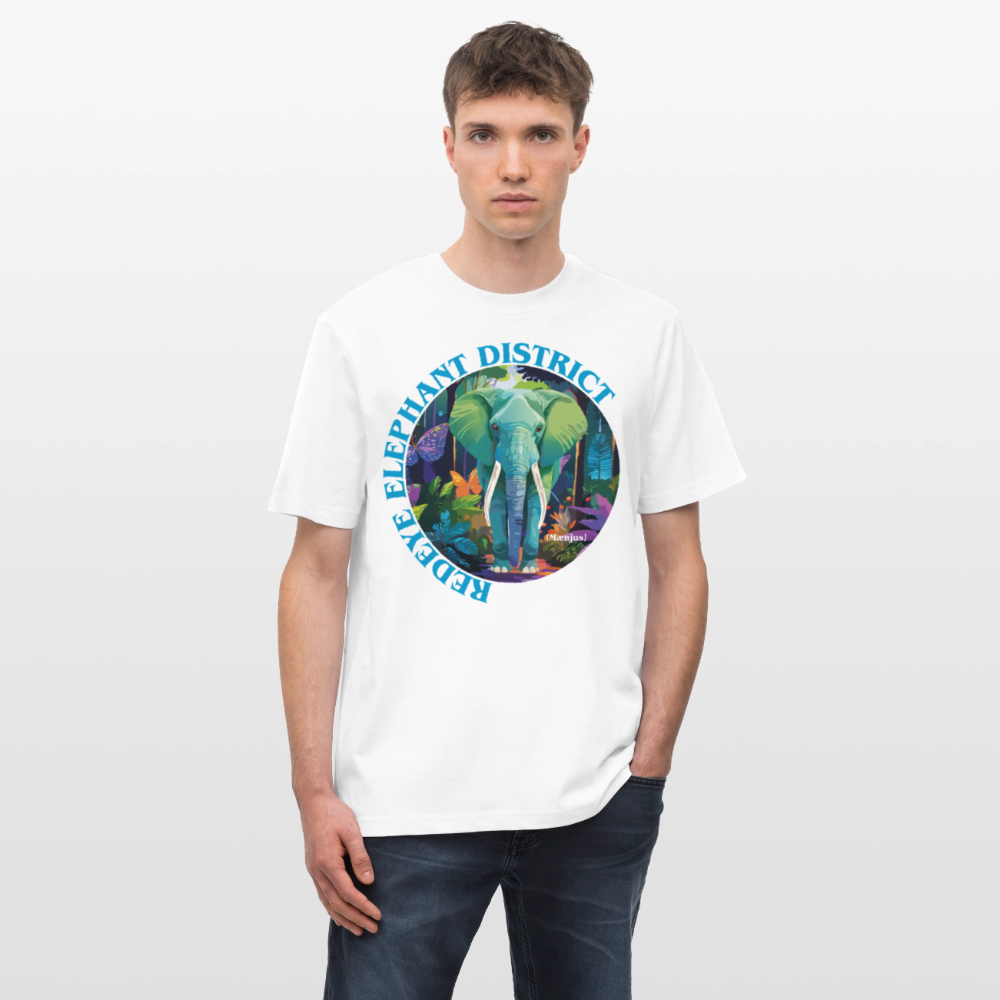 Relaxed Fit Unisex Bio-T-Shirt mit REDEYE ELEPHANT DISTRICT PRINT Vorderseite - Weiß