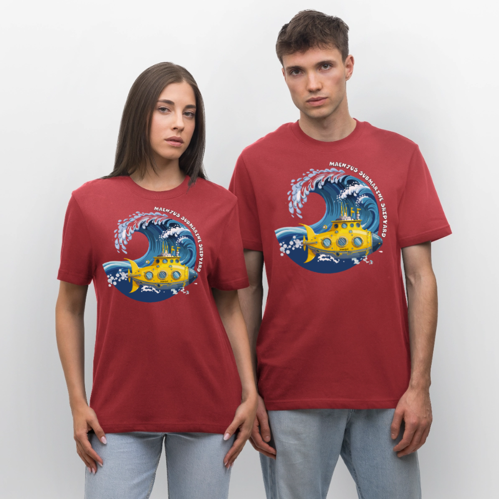 Unisex Bio-T-Shirt mit MAENJUS SUBMARINE SHIPYARD PRINT Vorderseite - Erdrot