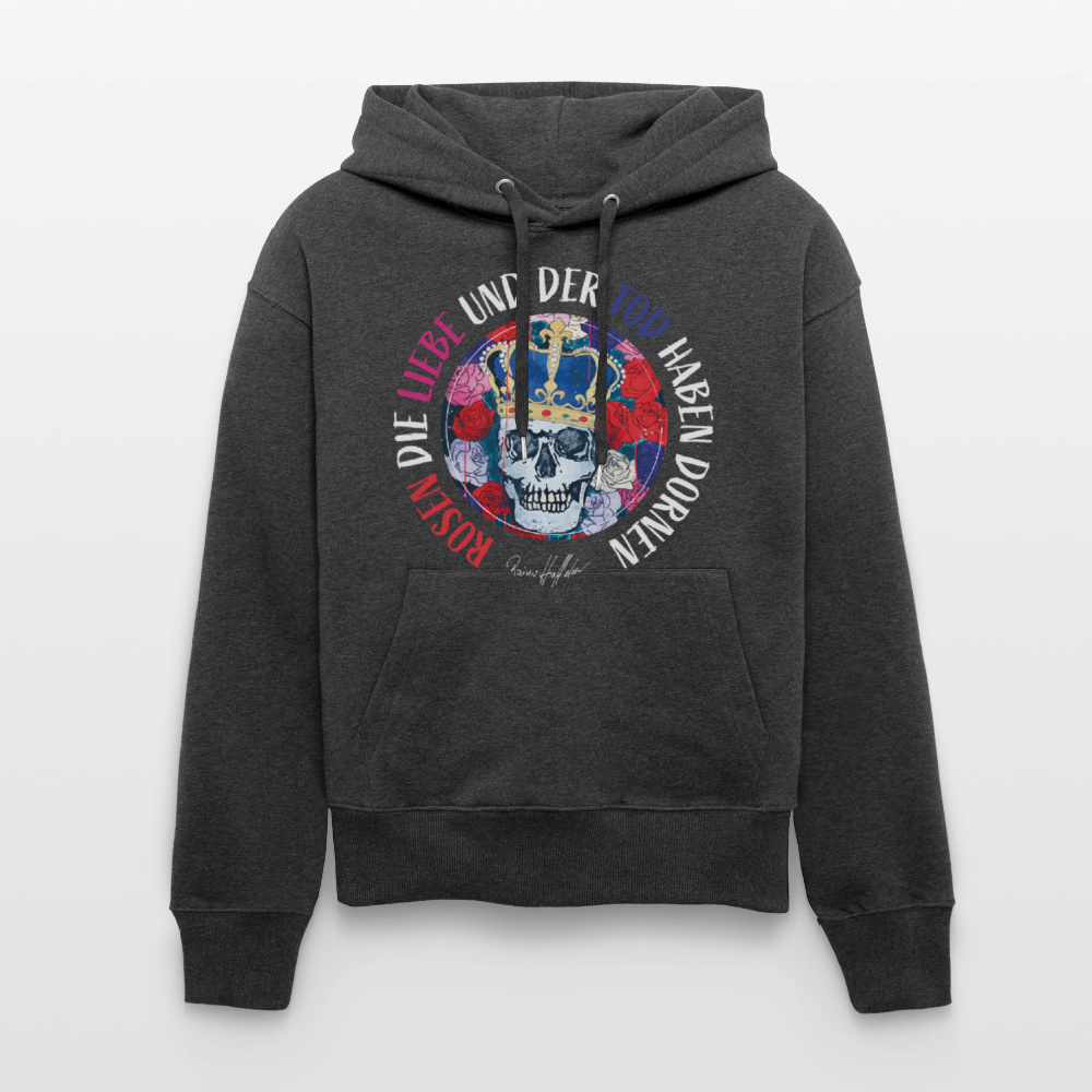 Unisex Relaxed Fit Bio-Hoodie mit ROSEN DIE LIEBE UND DER TOD HABEN DORNEN PRINT - Dunkelgrau meliert