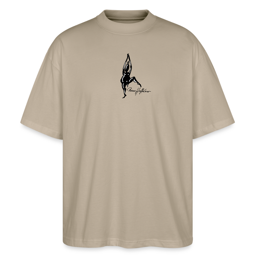 Oversized Unisex Bio T-Shirt mit TUSCHEMÄNNCHEN PRINT - Steingrau