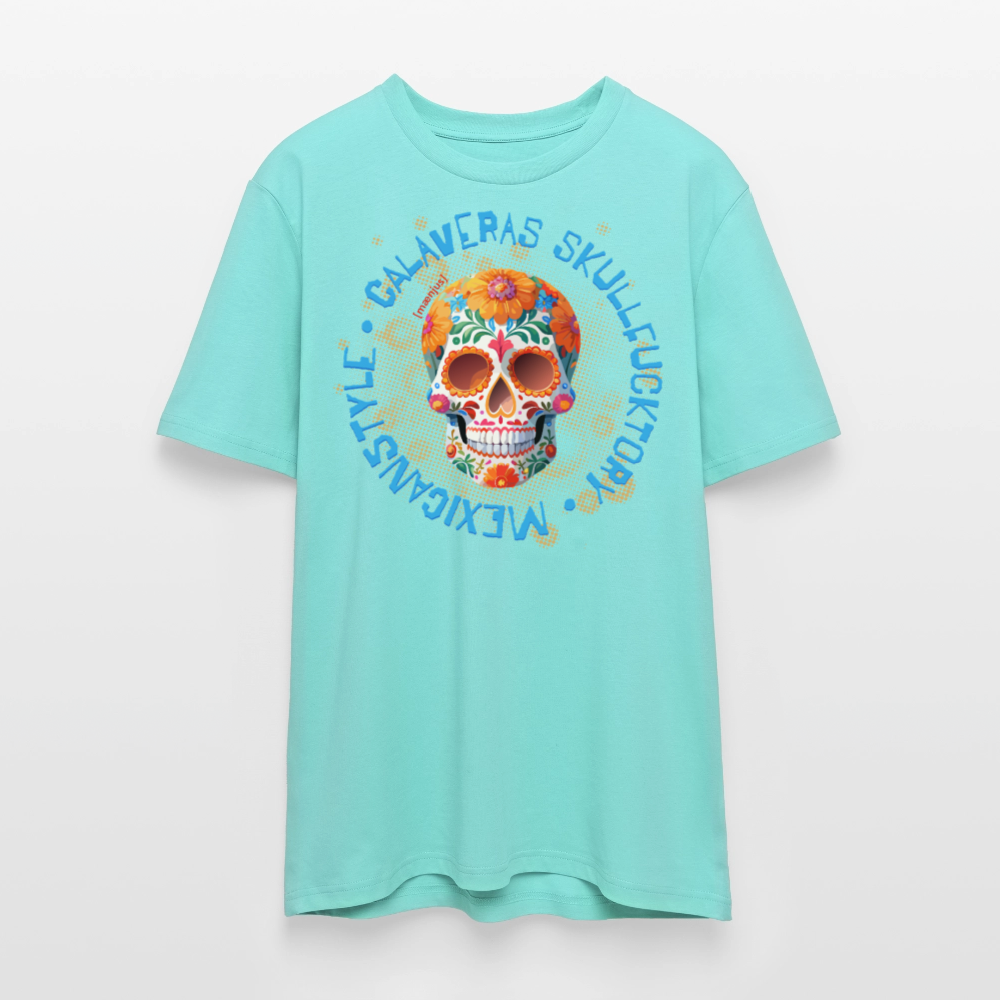 Unisex Bio-T-Shirt mit CALAVERAS MEXICANSTYLE PRINT Vorderseite - Poolblau