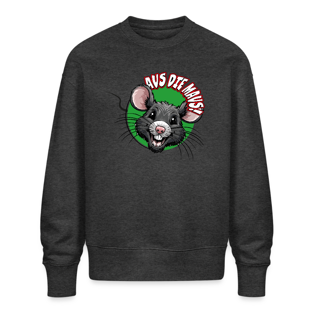 Unisex Oversize Pullover mit AUS DIE MAUS PRINT - Dunkelgrau meliert