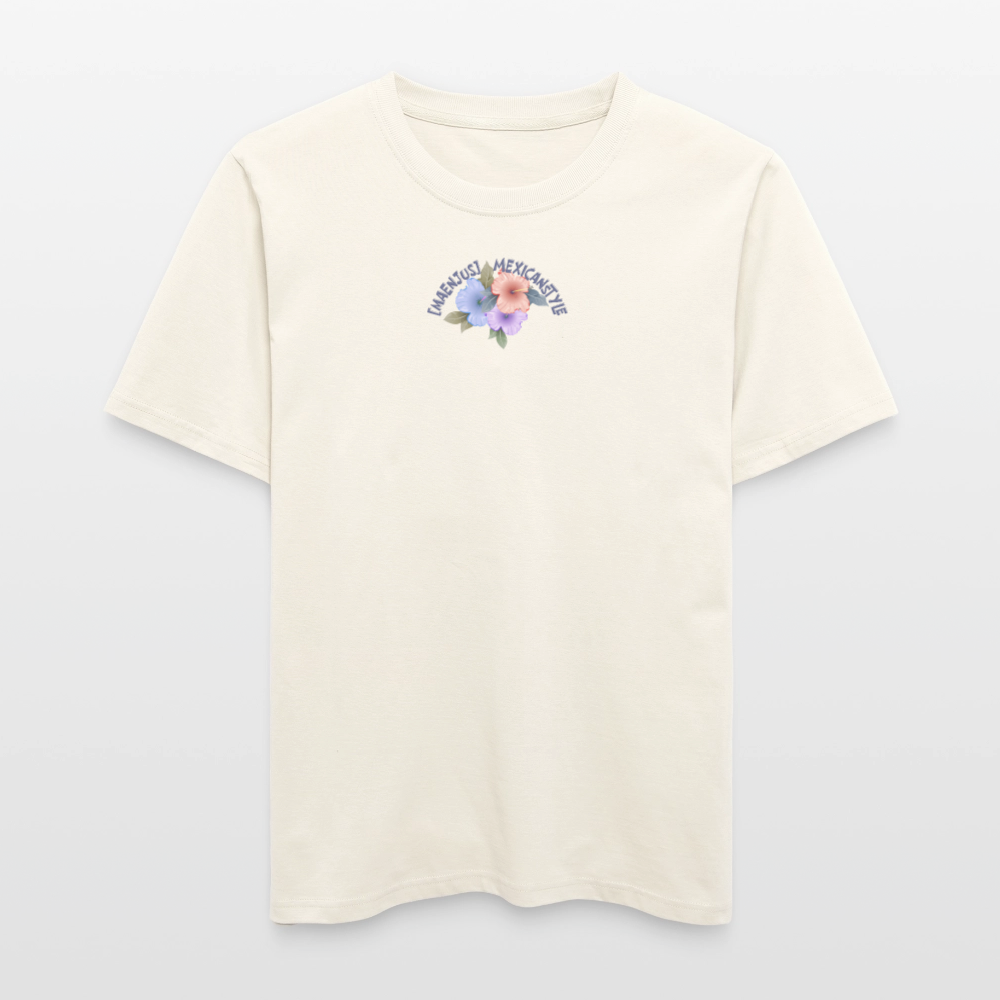 Relaxed Fit Unisex Bio-T-Shirt mit MAENJUS MEXICANSTYLE PRINT Vorder- und Rückseite - Naturweiß