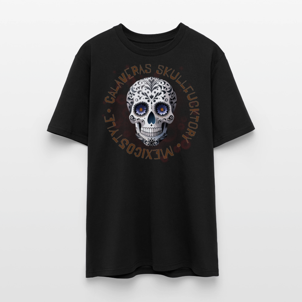 Unisex Bio-T-Shirt mit CALAVERAS SKULL PRINT Vorderseite - Schwarz
