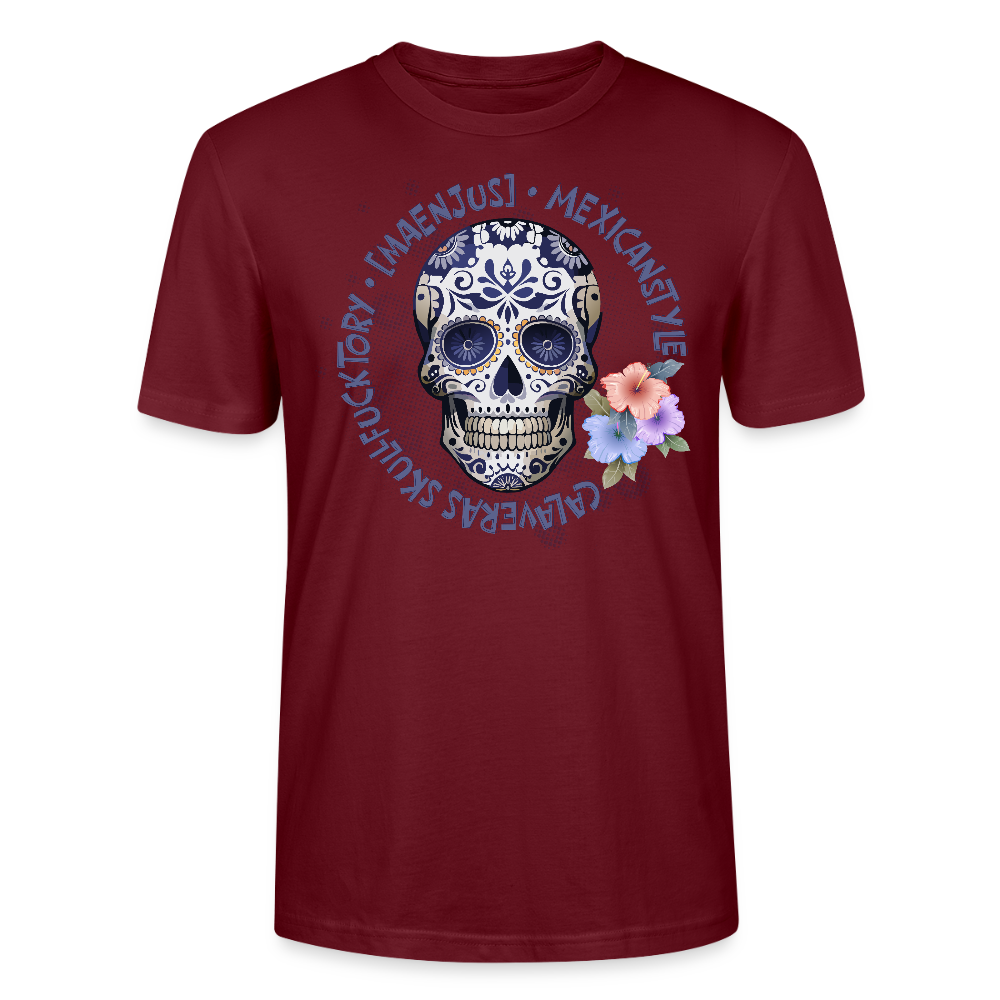 Unisex T-Shirt mit MAENJUS MEXICANSTYLE PRINT Vorderseite - Burgunderrot