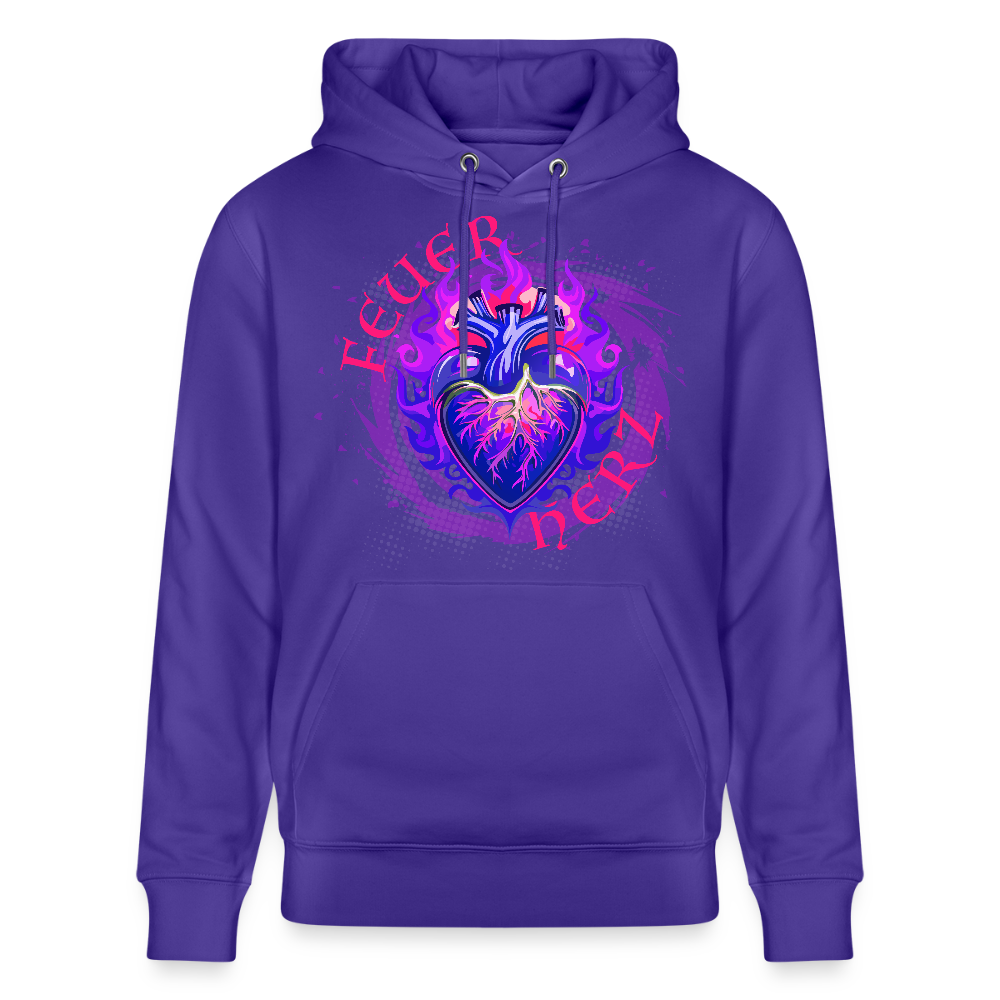 Unisex Bio-Hoodie mit FEUERHERZ LILA PRINT - Purple Love