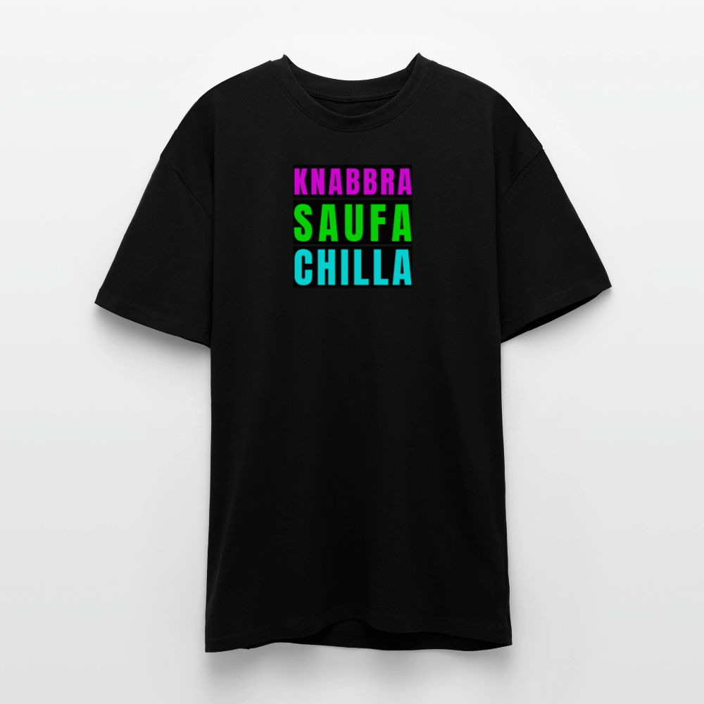Heavy Oversize T-Shirt mit KNABBRA SAUFA CHILLA PRINT - Schwarz