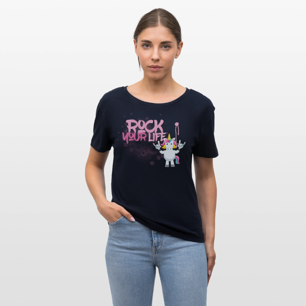Frauen T-Shirt mit ROCK YOUR LIFE PRINT - Navy