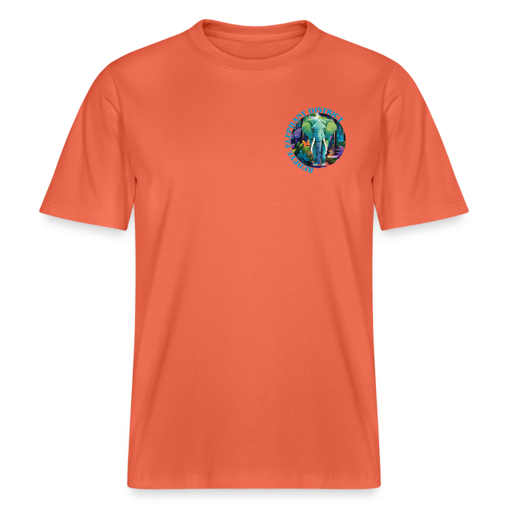 Relaxed Fit Unisex Bio-T-Shirt mit REDEYE ELEPHANT DISTRICT PRINT Vorder- und Rückseite - Hellrot
