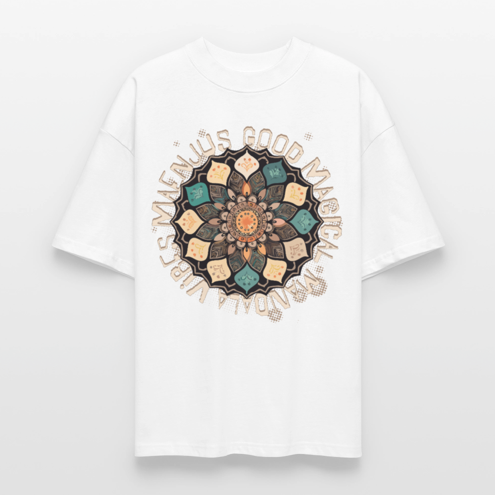Oversized Unisex Bio T-Shirt mit MANDALA VIBES PRINT - Weiß