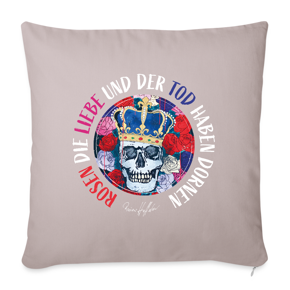 Sofakissenbezug 44 x 44 cm mit ROSEN DIE LIEBE UND DER TOD HABEN DORNEN PRINT - helles Taupe