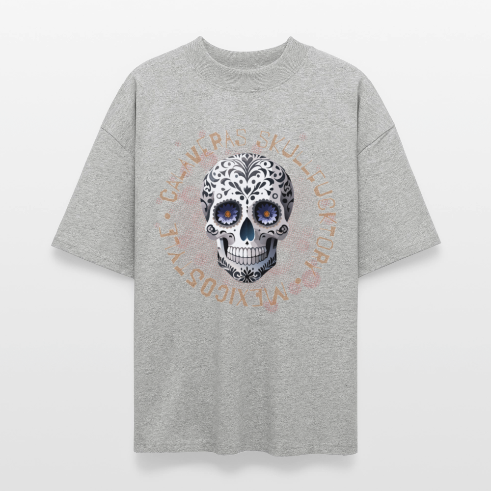 Oversized Unisex T-Shirt mit CALAVERAS SKULLPRINT - Grau meliert