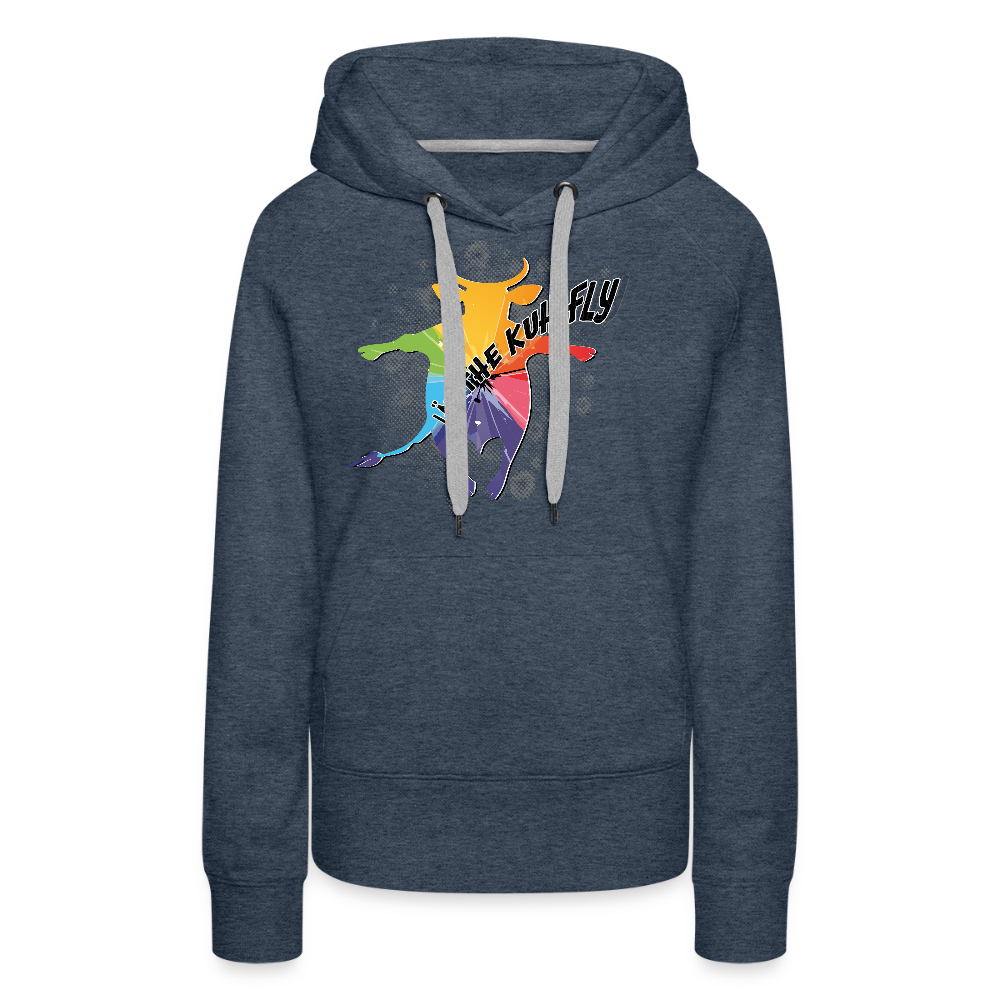Frauen Premium Hoodie mit LÄD THE KUH FLY PRINT - Jeansblau