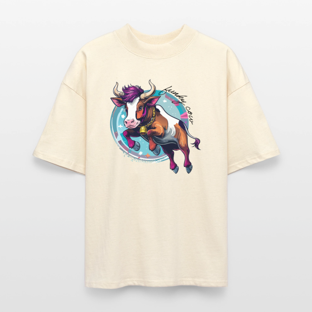 Oversized Unisex T-Shirt mit FUNKY COW PRINT - Weißgrau