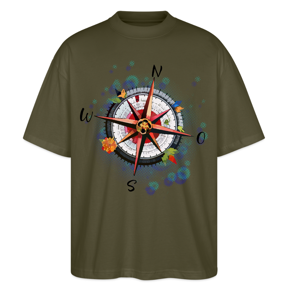 Oversized Unisex T-Shirt mit WINDROSE PRINT - Khaki