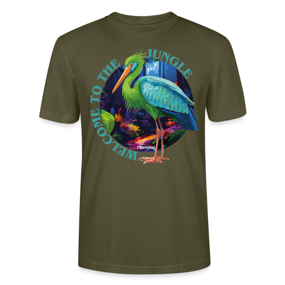 Unisex T-Shirt mit WELCOME TO THE JUNGLE PRINT Vorderseite - Khaki