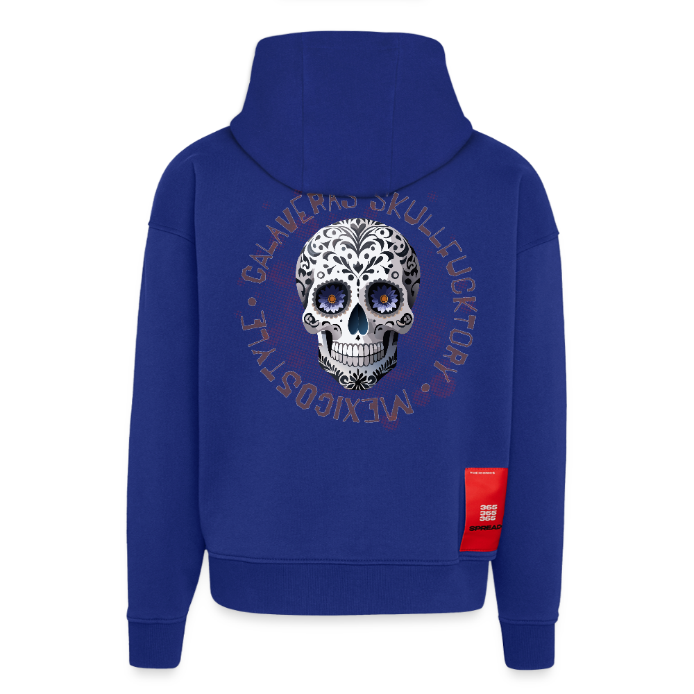 Heavyweight Oversized Organic Hoodie mit CALAVERAS SKULL PRINT - Iconic Blue