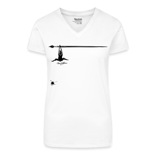 Bio Frauen T-Shirt mit V-Ausschnitt mit MÄNNLE PRINT - Weiß