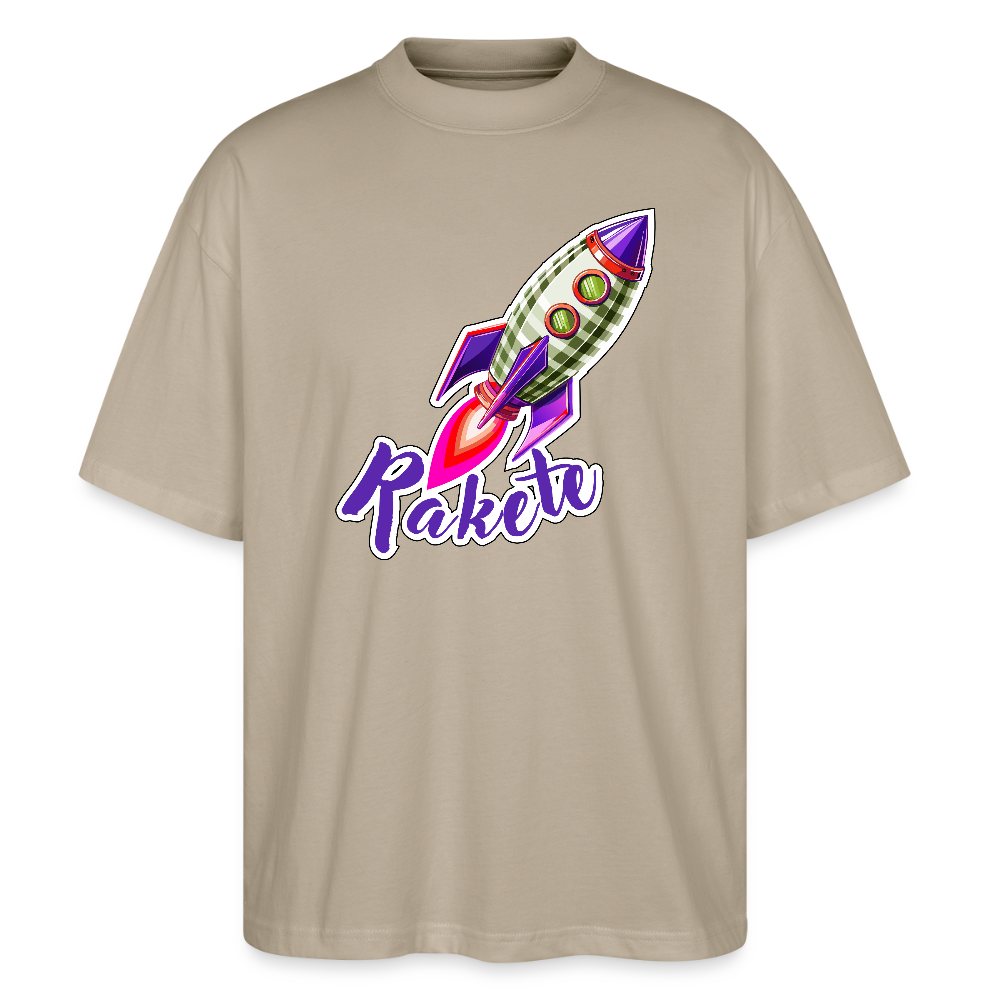 Oversized Unisex T-Shirt mit RAKETE PRINT - Steingrau