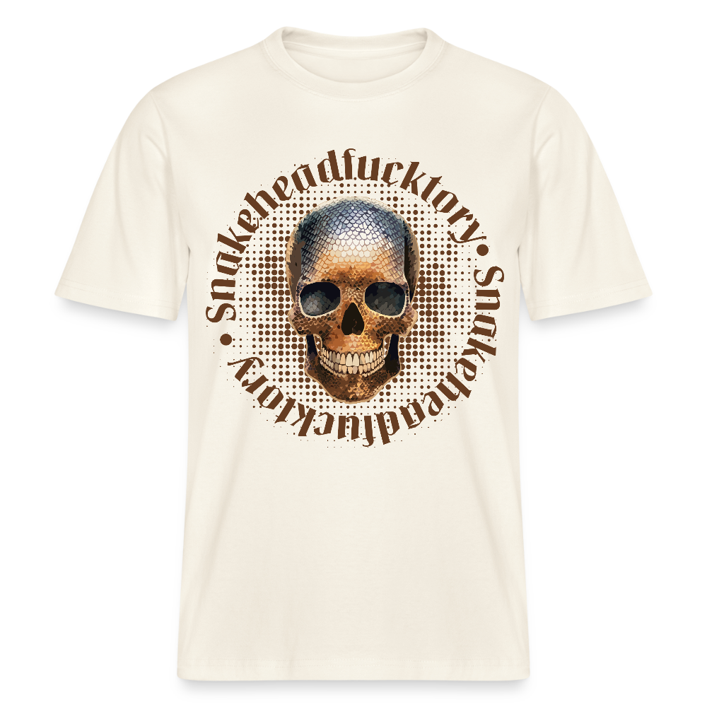 Relaxed Fit Unisex Bio-T-Shirt mit  SNAKEHEAD SKULL PRINT Vorderseite - Naturweiß