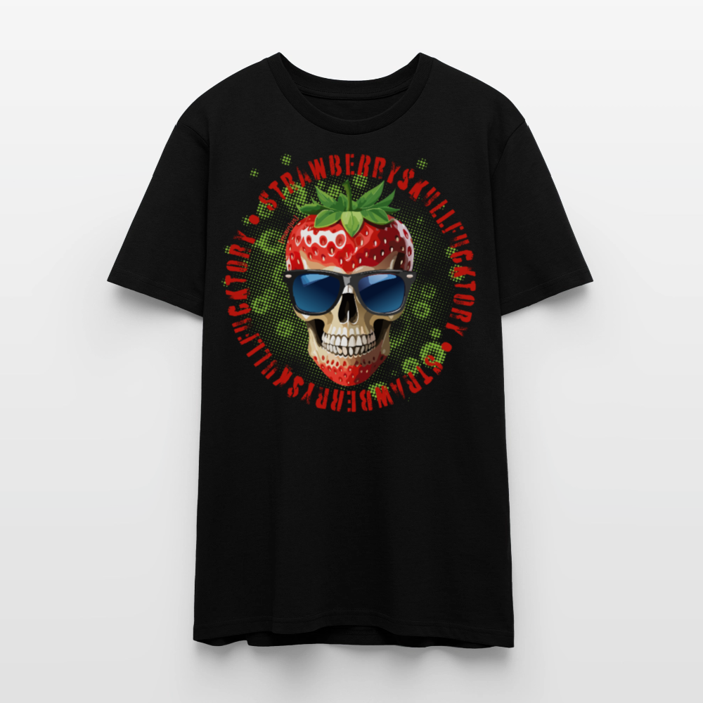 Unisex T-Shirt mit STRAWBERRY SKULL PRINT Vorderseite - Schwarz