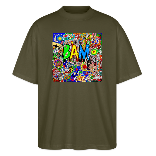 Oversized Unisex Bio T-Shirt mit BÄM PRINT Vorderseite - Khaki