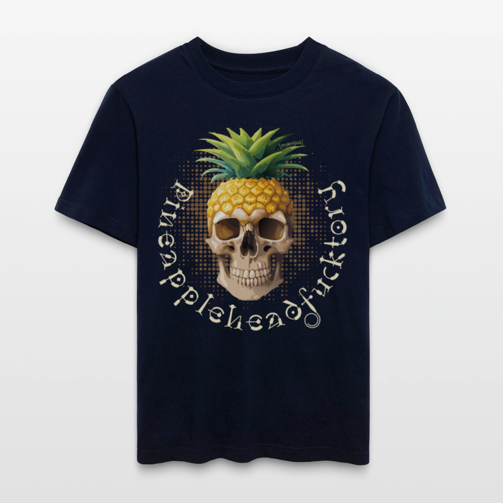 Relaxed Fit Unisex Bio-T-Shirt mit PINEAPPLE SKULL PRINT Vorderseite - Navy